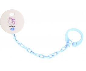 Attache-tétineLicorne design-7 avec prénom couleur Bleu ciel