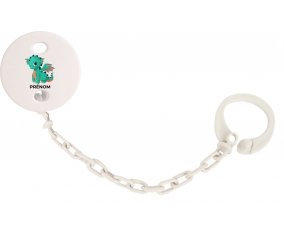 Attache-tétineDragon design-1 avec prénom couleur Blanc