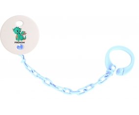 Attache-tétineDragon design-1 avec prénom couleur Bleu ciel