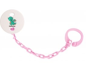 Attache-tétineDragon design-1 avec prénom couleur Rose clair