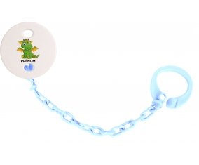 Attache-tétineDragon design-2 avec prénom couleur Bleu ciel