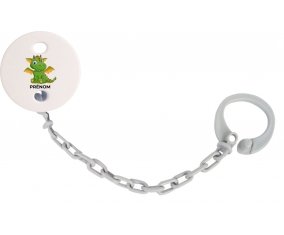 Attache-tétineDragon design-2 avec prénom couleur Grise