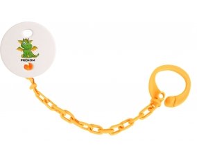 Attache-tétineDragon design-2 avec prénom couleur Orange