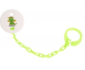 Attache-tétineDragon design-2 avec prénom couleur Verte