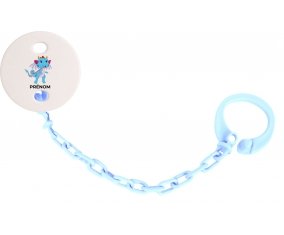 Attache-tétineDragon design-3 avec prénom couleur Bleu ciel
