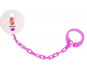 Attache-tétineDragon design-4 avec prénom couleur Rose fuschia