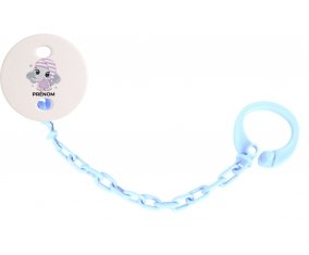 Attache-tétineBébé éléphant douce nuit avec prénom couleur Bleu ciel