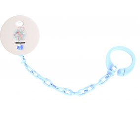 Attache-tétineBébé éléphant lovely avec prénom couleur Bleu ciel