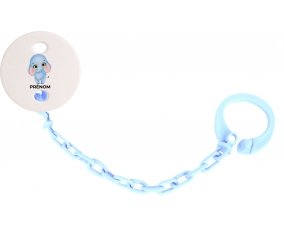 Attache-tétineBébé éléphant avec prénom couleur Bleu ciel