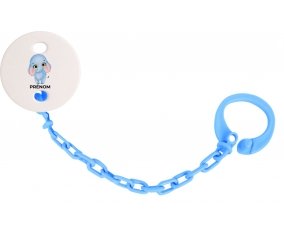 Attache-tétineBébé éléphant avec prénom couleur Bleu turquoise
