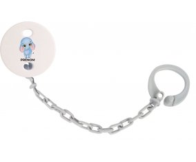 Attache-tétineBébé éléphant avec prénom couleur Grise