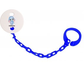 Attache-tétineBébé éléphant avec prénom couleur Marine
