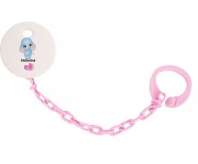 Attache-tétineBébé éléphant avec prénom couleur Rose clair