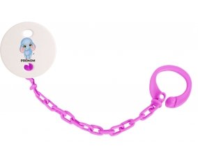 Attache-tétineBébé éléphant avec prénom couleur Rose fuschia