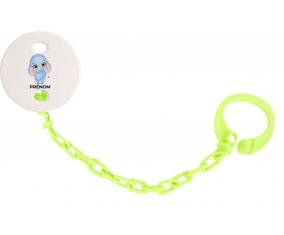 Attache-tétineBébé éléphant avec prénom couleur Verte