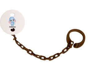 Attache-tétineBébé éléphant avec prénom couleur Marron