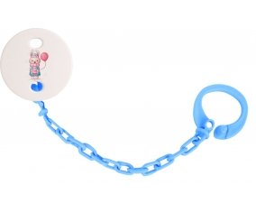 Attache-tétineLapin avec ballon rose couleur Bleu turquoise