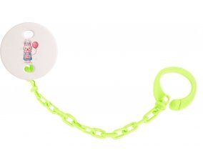 Attache-tétineLapin avec ballon rose couleur Verte