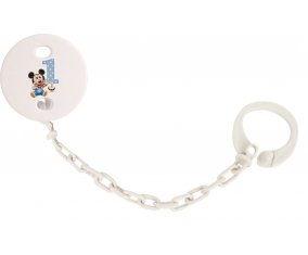 Attache-tétineDisney Mickey Numéro 1 anniversaire couleur Blanc