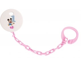 Attache-tétineDisney Mickey Numéro 1 anniversaire couleur Rose clair