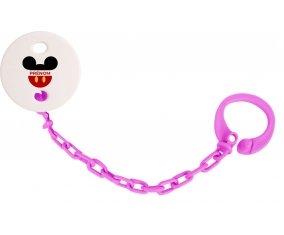 Attache-tétineDisney Mickey short rouge avec prénom couleur Rose fuschia