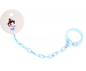 Attache-tétineSpiderman design-1 avec prénom couleur Bleu ciel