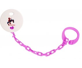 Attache-tétineSpiderman design-1 avec prénom couleur Rose fuschia