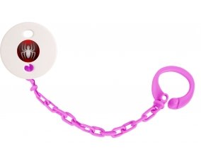 Attache-tétineSpiderman bouton araigné couleur Rose fuschia