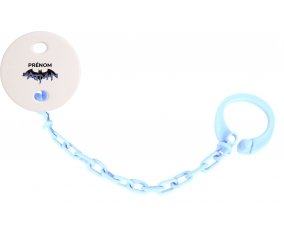 Attache-tétineBatman logo design-3 avec prénom couleur Bleu ciel