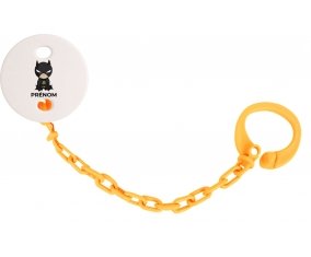 Attache-tétineBatman kids logo design-2 avec prénom couleur Orange