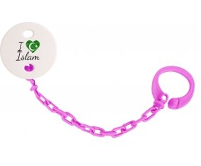 Attache-tétineI love islam couleur Rose fuschia