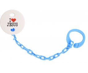 Attache-tétineI love Jesus couleur Bleu turquoise