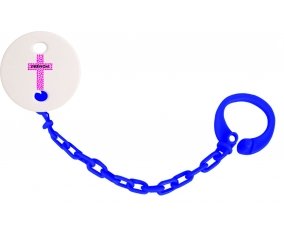 Attache-tétineCroix christ rose avec prénom couleur Marine