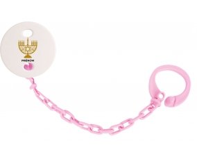 Attache-tétineJudaisme : Hanoukkia design-1 couleur Rose clair