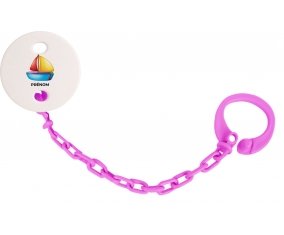 Attache-tétineJouet toys Bateau design-2 avec prénom couleur Rose fuschia