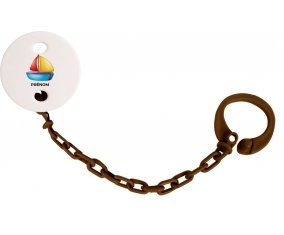 Attache-tétineJouet toys Bateau design-2 avec prénom couleur Marron