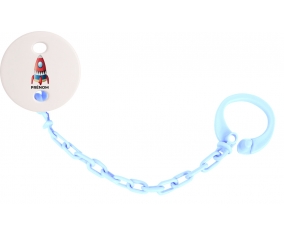 Attache-tétineJouet toys Fusée avec prénom couleur Bleu ciel