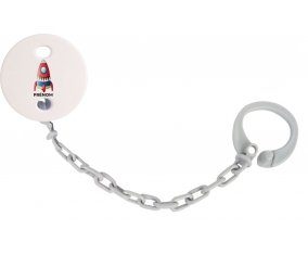 Attache-tétineJouet toys Fusée avec prénom couleur Grise