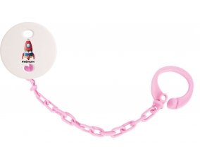 Attache-tétineJouet toys Fusée avec prénom couleur Rose clair