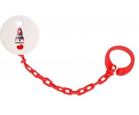 Attache-tétineJouet toys Fusée avec prénom couleur Rouge