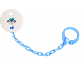 Attache-tétineSoucoupe volante toys Fusée avec prénom couleur Bleu turquoise