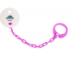 Attache-tétineSoucoupe volante toys Fusée avec prénom couleur Rose fuschia