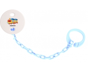 Attache-tétineJouet toys Train design-1 avec prénom couleur Bleu ciel