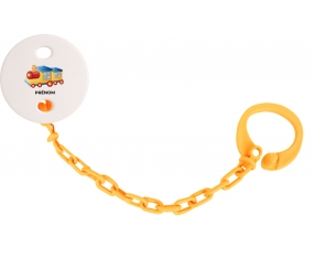 Attache-tétineJouet toys Train design-1 avec prénom couleur Orange