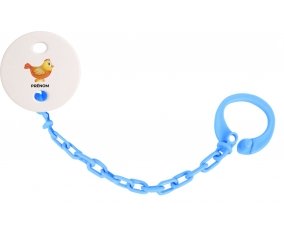 Attache-tétineJouet toys Poule avec prénom couleur Bleu turquoise