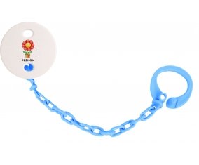 Attache-tétineJouet toys Fleur avec prénom couleur Bleu turquoise