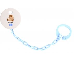 Attache-tétineJouet toys Chiot avec prénom couleur Bleu ciel