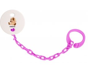 Attache-tétineJouet toys Chiot avec prénom couleur Rose fuschia