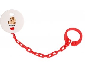 Attache-tétineJouet toys Chiot avec prénom couleur Rouge