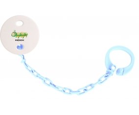 Attache-tétineJouet toys Chenille avec prénom couleur Bleu ciel